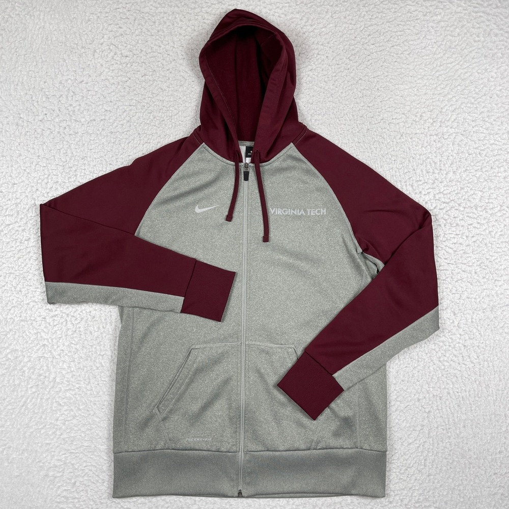 Virginia Tech Nike Hoodie Mens‎ Large Grey Maroon Therma-FIT Full Zip Athletic